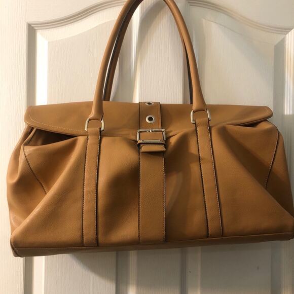 Tan PU Leather Satchel Weekender Duffle Bag - Picture 13 of 14